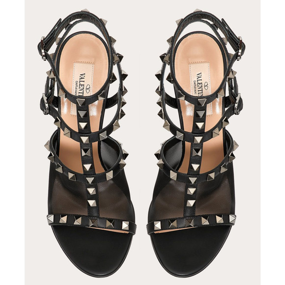 Valentino Rockstud 105 Black Mesh Stud Cage Ankle Strap Sandal Heel Pump 36 - Picture 6 of 11